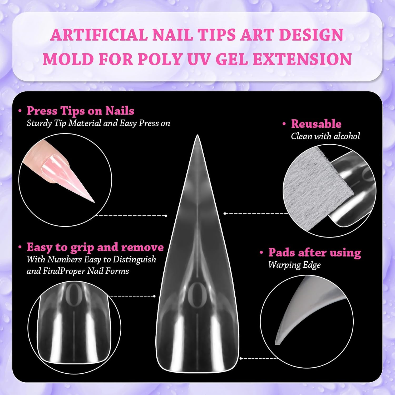 Outopen 150 Pcs Eagle Claw Shape Clear Full Cover Reusable Curve Long Nail Molds for Acrylic Extension Polygel Sculptural Manicure DIY 15 Sizes