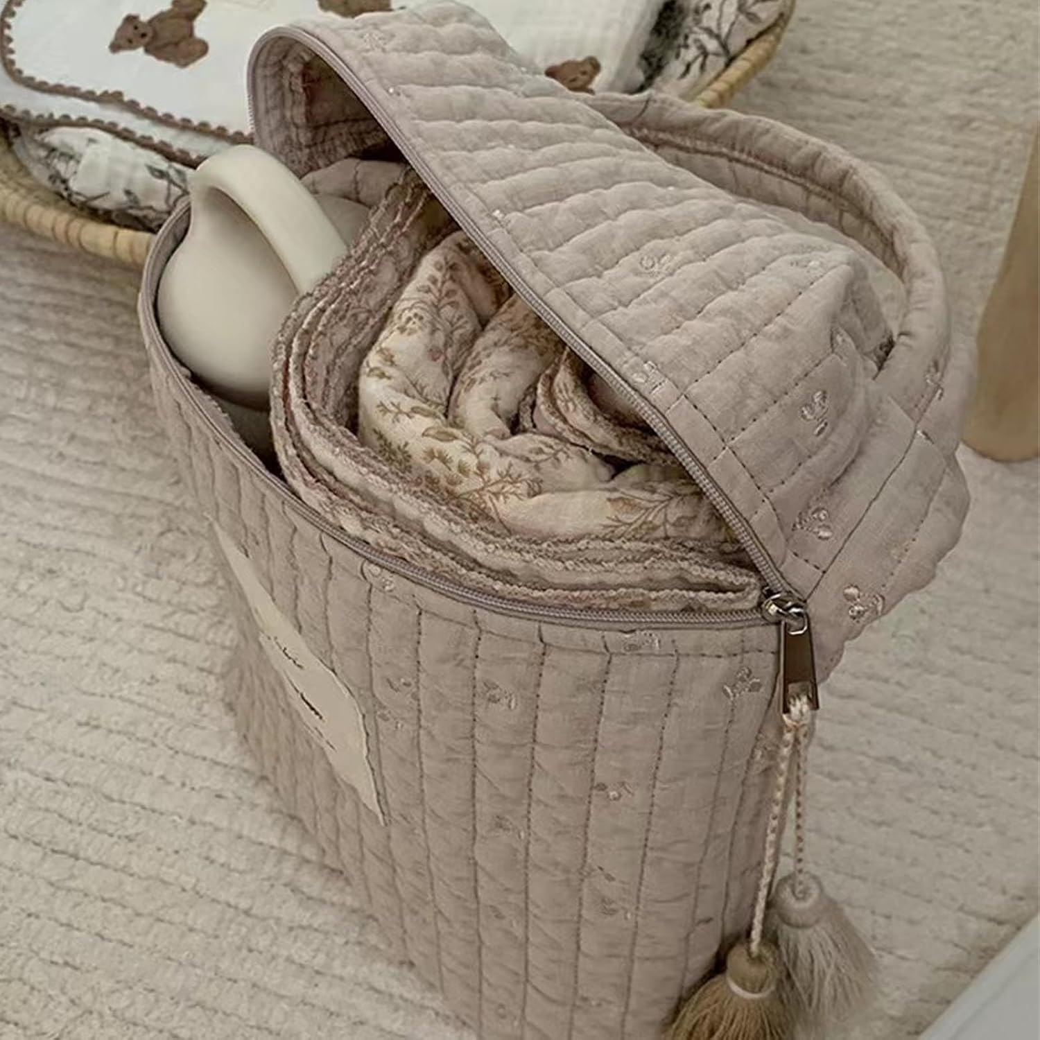 Diaper Bag Organizer, Nursery Cotton Diaper Caddy, Quilted Diaper Bag Organizer, Soft Diaper Organizer, Multi-Purpose Diaper Organizer, Portable Diaper Stacker, Diaper Bag for Pacifiers, Bab