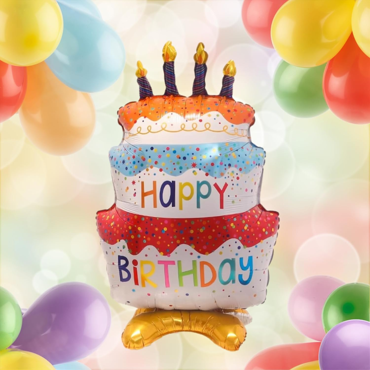 Standing Happy Birthday Cake Foil Balloons, Happy Birthday Foil Balloon with Bear, Large Birthday Cake Balloon for Kids Adults Birthday for Baby Showers and Birthday Party (Birthday Cake) - Birthday Cake image number 3