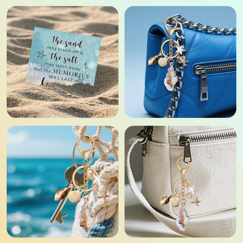 YALLNASL Seashell Bag Charms for Tote Bags Beach Accessories for Purse Backpack Men Women Inspirational Beach Keychains - Sand Set B image number 2