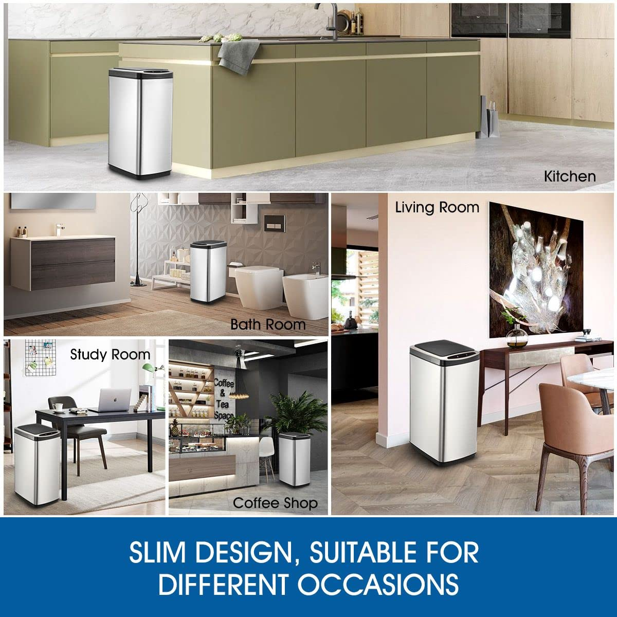 Maxkon 50L Motion Sensor Rubbish Bin Automatic Garbage Kitchen Trash Can Stainless Steel Slim Bathroom Waste Bin Home Office Sliver image number 4