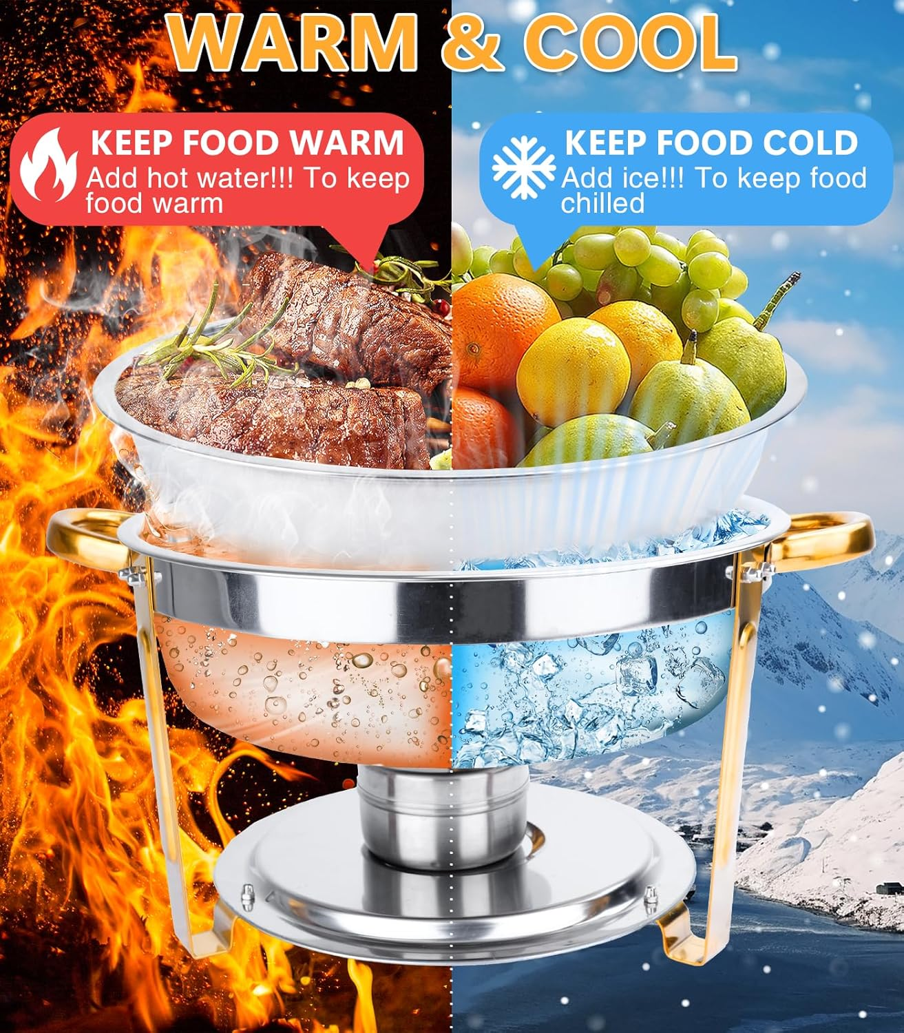 Beviliu 5.7L(6QT) Chafing Dishes for Buffet, 4 Pack 5.7L Food Warmers for Parties Buffet, Warming Trays for Buffets Party, Catering Supplies Buffet Display Chafing Dish for Any Parties image number 5