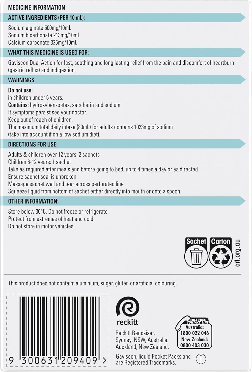 Gaviscon Dual Action Heartburn and Indigestion Relief Liquid Sachets Peppermint Flavour 24 X 10Ml image number 6