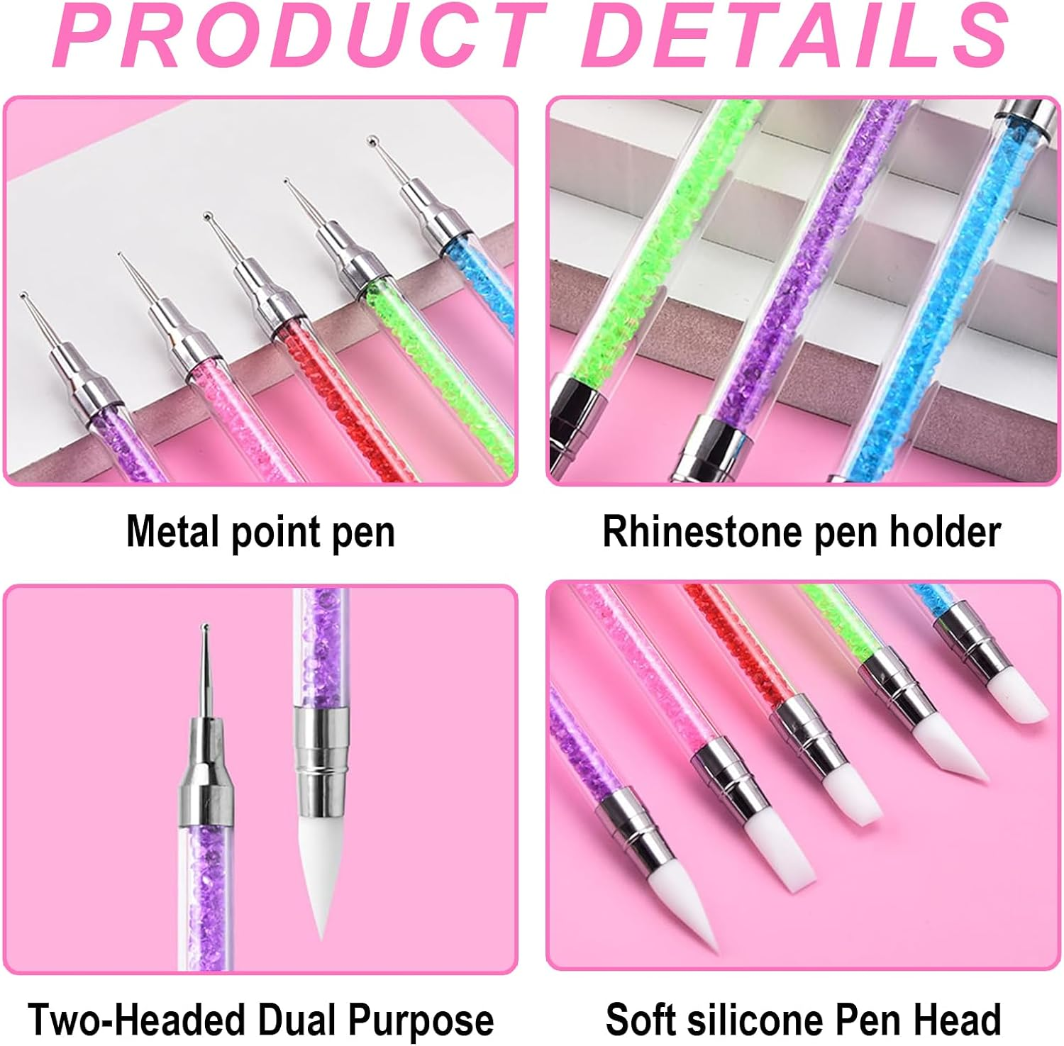 10 Pieces Silicone Nail Art Brushes Nail Art Set with Silicone Brush, Dotting Tool and 3D Gel Brush, Double Head Sculpting Pen for Manicure image number 3