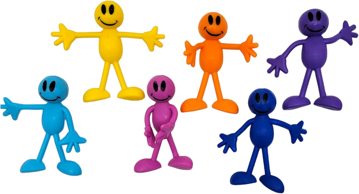 Colorful Bendable Smile Figures (3") Flexible Rubber Men with Smile Faces, Party Favor, Stress Relief Fidget Toy Goody Bag Pinata Fillers for Kids and Adults (12 Smile Figures) image number 6
