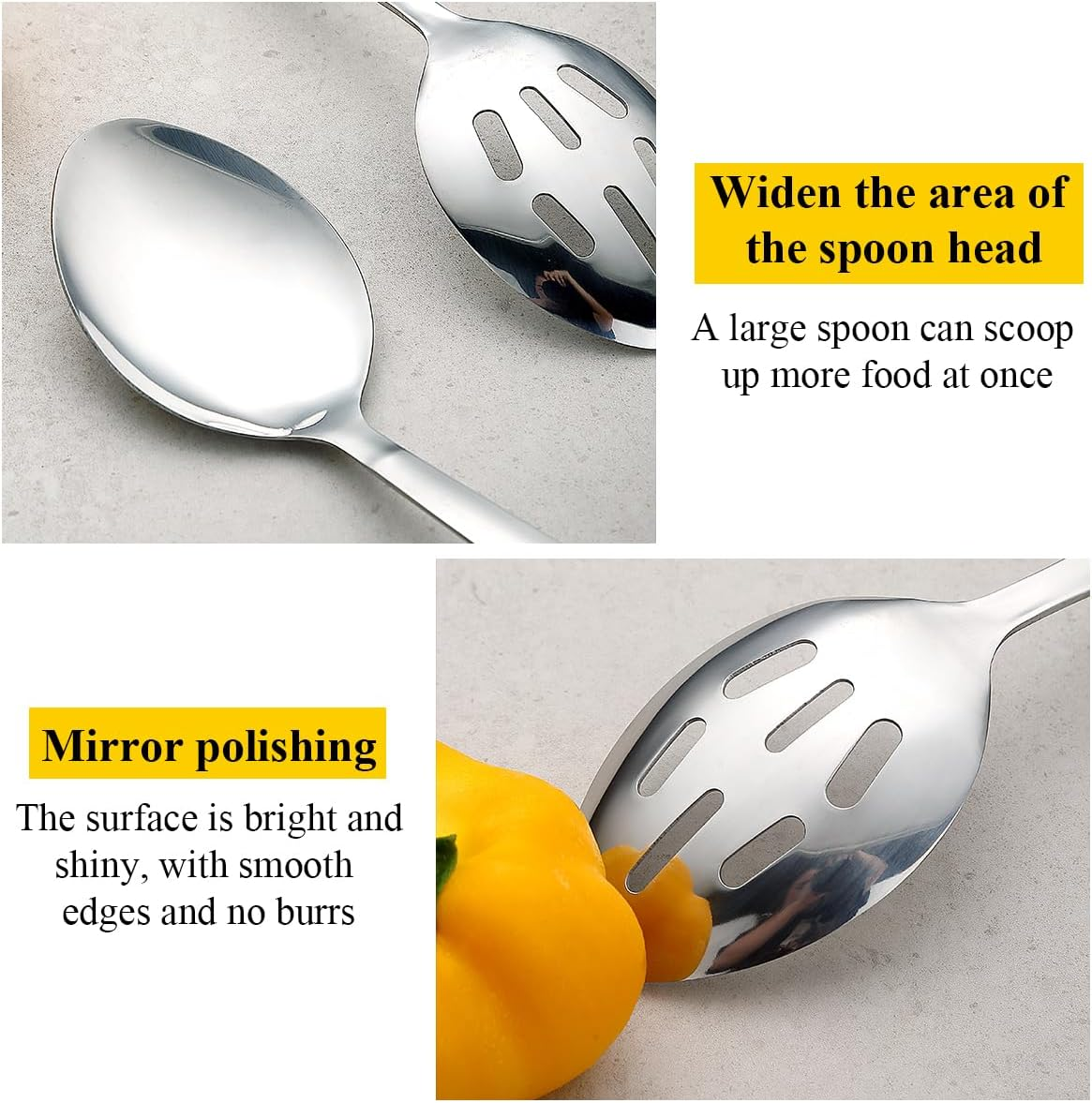 Kyraton Cooking Spoons Pack of 2, Kitchen Utensils, Serving Spoon, Cooking Utensils, Stainless Steel Kitchen Utensils for Frying, Mixing, Serving, Draining, Turning and Stirring. image number 1