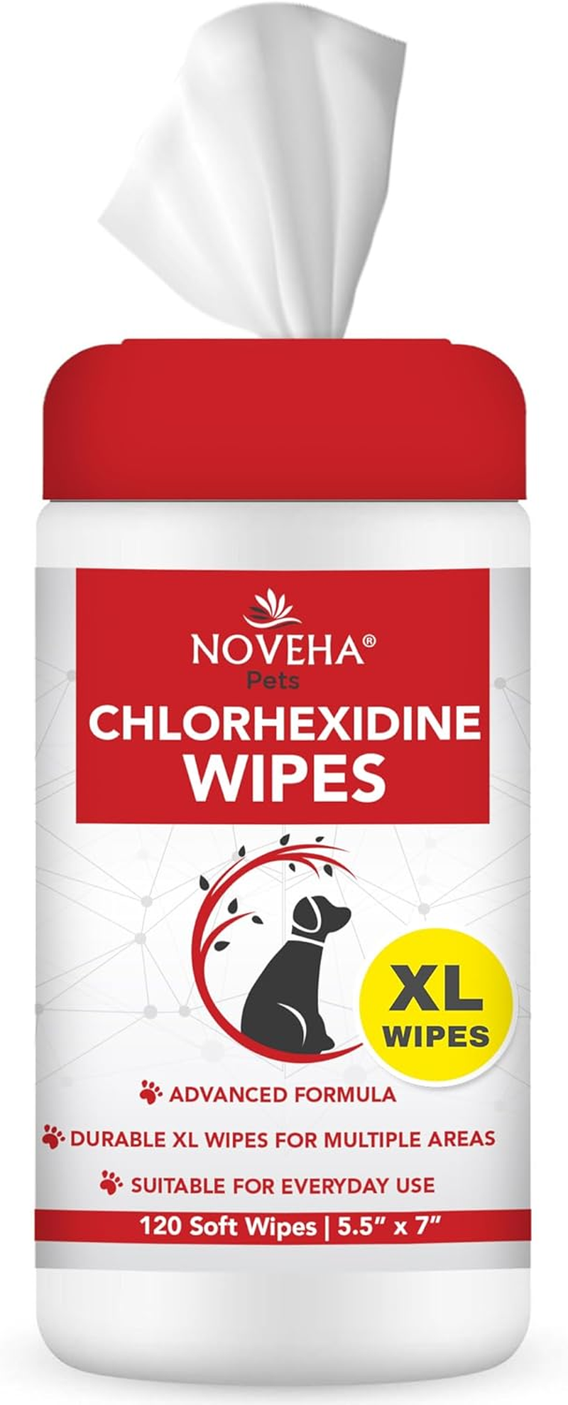 NOVEHA XL Cleansing Wipes with Aloe for Cats and Dogs - Formulated Pet Wipes for Facial, Finger Folds, and Underarms - Extra Large Size (5.5" X 7") - 120 Count image number 2