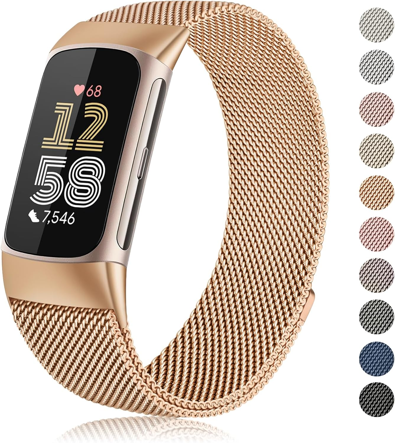 Meliya Metal Band for Fitbit Charge 6 Bands Women Men, Stainless Steel Mesh Loop Replacement Bracelet Strap for Fitbit Charge 6 Fitness Tracker