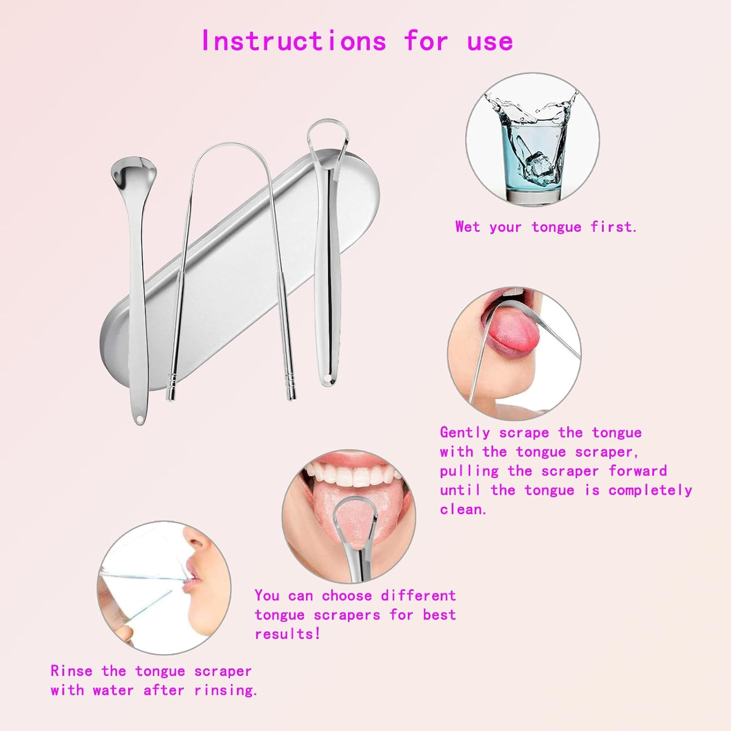 3 Pcs Stainless Steel Tongue Scraper, Metal Tongue Cleaning Tools for Oral Hygiene, Fresh Breath and Bad Breath Treatment, Reusable Tongue Care for Adults and Kids, with Storage Box - Silver image number 5