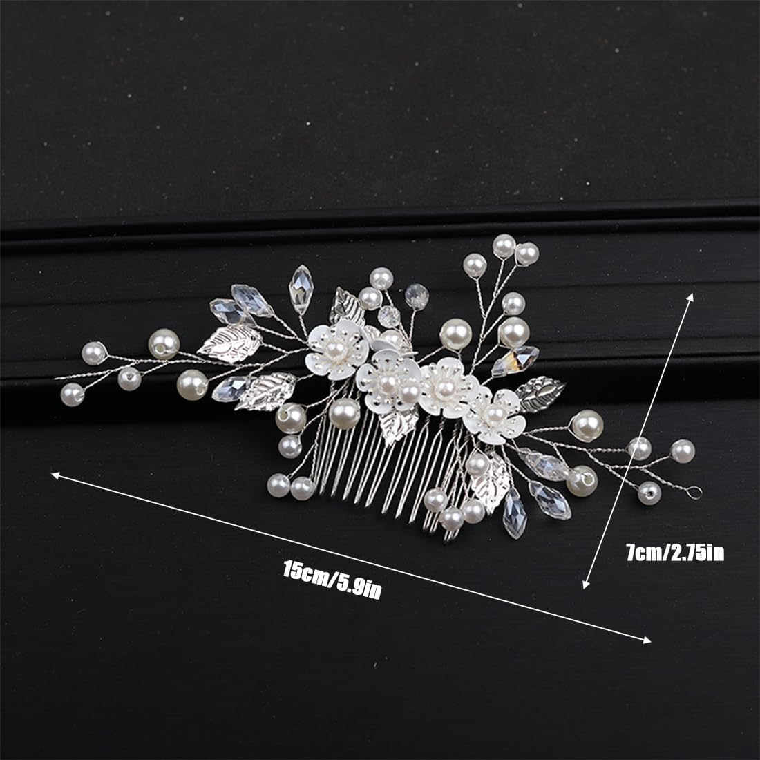 Bridal Wedding Hair Combs Crystal Flower Bridal Headpiece Beads Hair Clips Hair Accessories for Women and Girls Silver image number 2