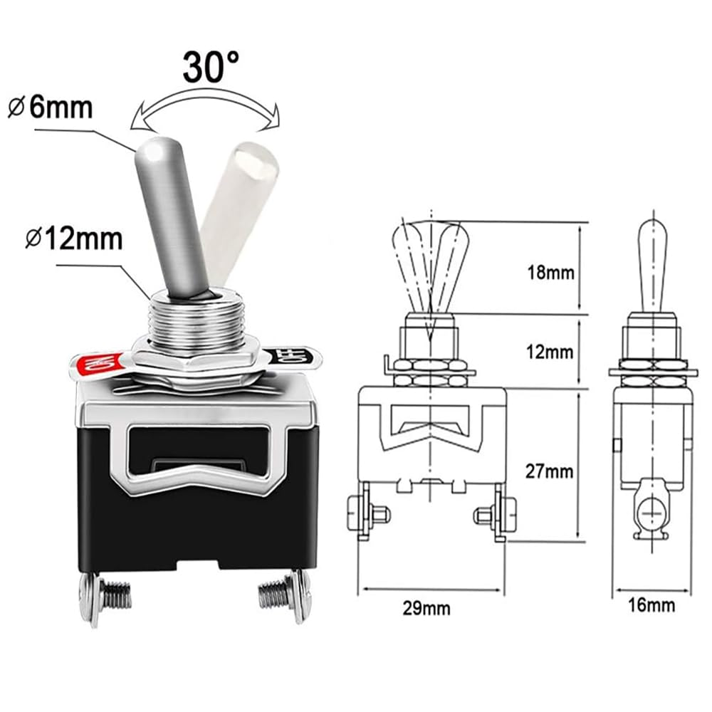 Toggle Switches 10 Pack 2 Pin on off SPST Car Rocker Toggle Switch 15A 250V Heavy Duty Waterproof Metal Bat Waterproof Boot Cap Cover