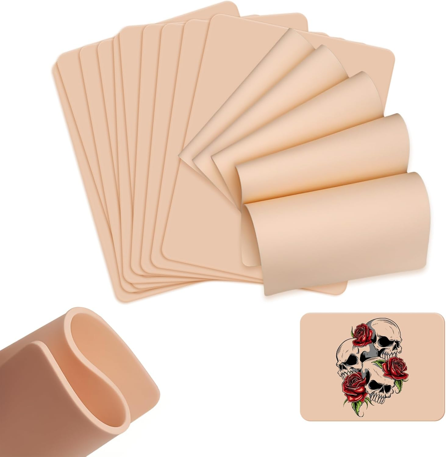 Fkereg 10 Pack Fake Skin Tattoo, 3Mm Tattoo Practice Skin 15X20 Cm, Thick Double Sides Real Feeling Soft Silicone Skins Sheet, Eyebrow Lip Tattooing Supplies for Beginners & Experienced Artist
