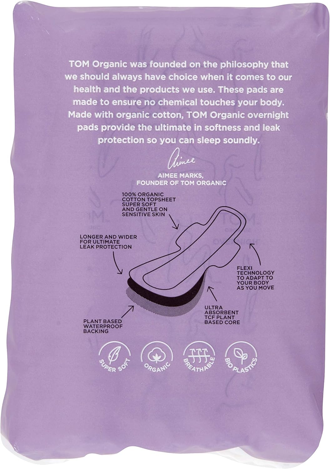 TOM Organic Overnight Pads, 8 Count image number 3