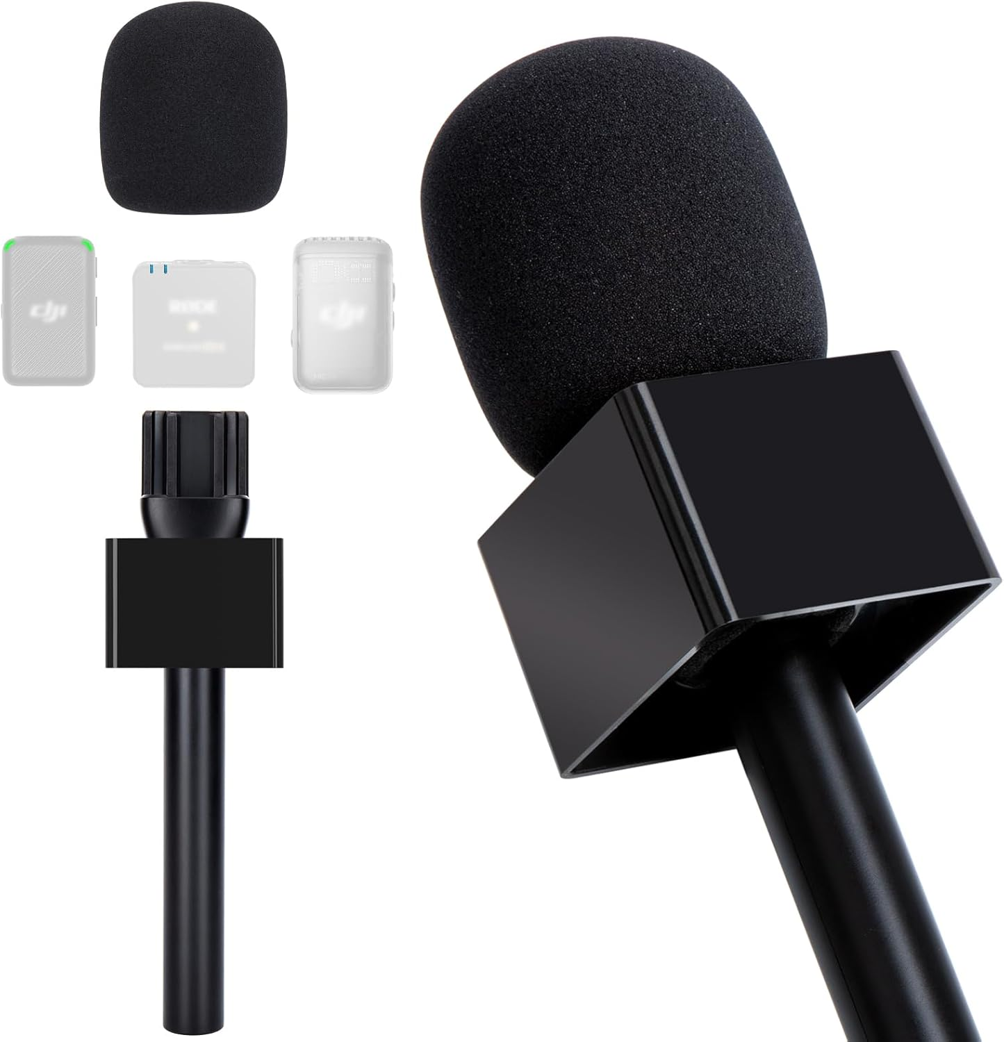 SUNMON Mic Handle for Rode Wireless GO I/Ii/Pro DJI Mic 1/2,Rode Interview Microphone Adapter Handheld with Interview Cube Box image number 5