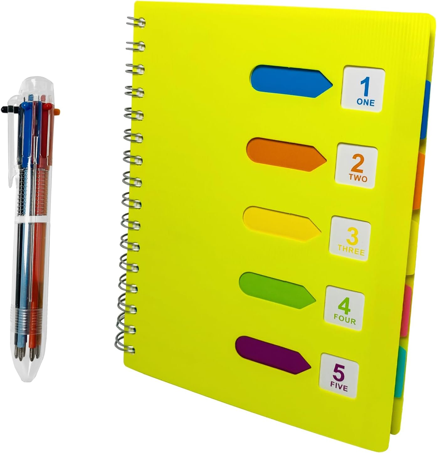 Spiral Notebook with Pen, ZACHMEST A5 Lined Notebook with Index, Hardcover Notebook Spiral Journal Notebook Subject Notebook for Work School Office Home