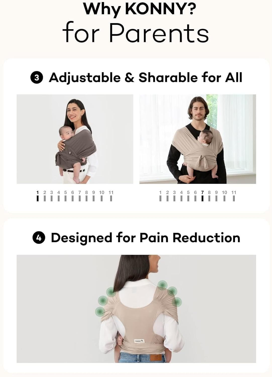 Konny Baby Carrier Flex Elastech - Adjustable, Easy to Wear and Wrap Baby Sling, Baby Wrap Carrier, Perfect for Newborn Babies Essentials up to 44 Lbs, (M-4XL) - Black image number 4