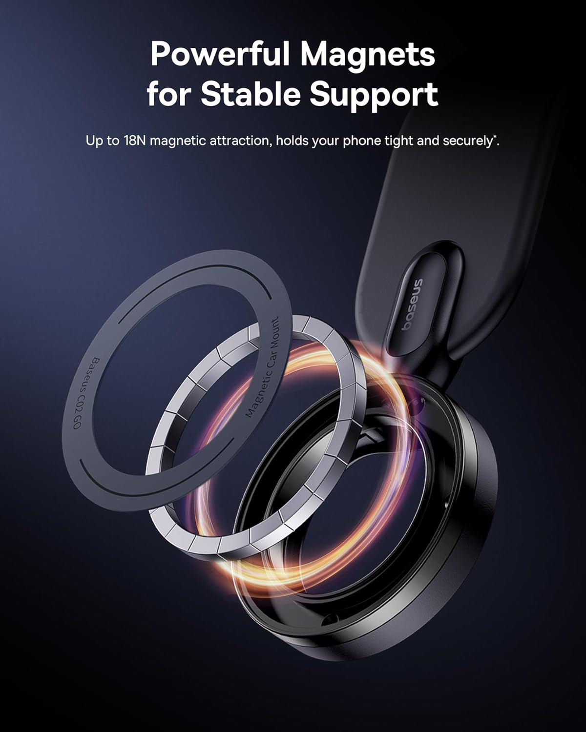Baseus C02 Go Magnetic Car Phone Holder for Dashboard, 360&deg; Rotatable Mobile Holder for Car, Bendable Design Car Phone Mount with Ultra Strong Magnets for Iphone 15 Pro Max, &lrm;Samsung S24 Ultra