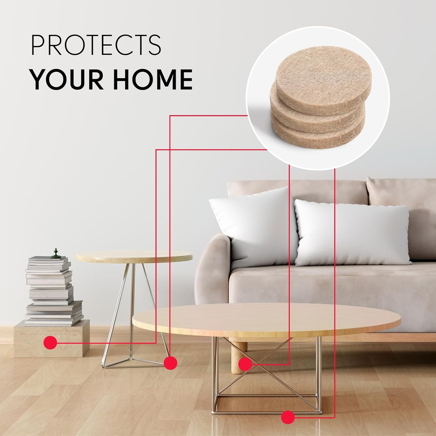 Felt Furniture Pads, 25 Mm round Floor Protectors for Furniture Legs, 48 Set of Felt Chair Leg Floor Protectors, Self Adhesive Felt Pads for Furniture Feet, Furniture Felt Pads for Hardwood Floors image number 5