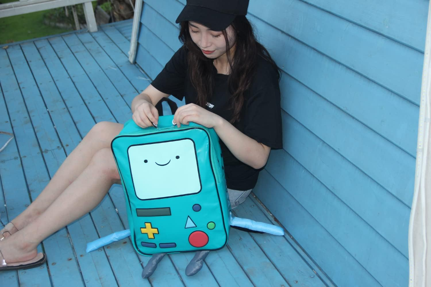 IBSLBMO Cartoon Robot Travel Laptop Cute Backpack Blue PU Robot Animal Bmo Finn Jake Adventure Trip Backpack, Blue, Medium, Cute image number 4