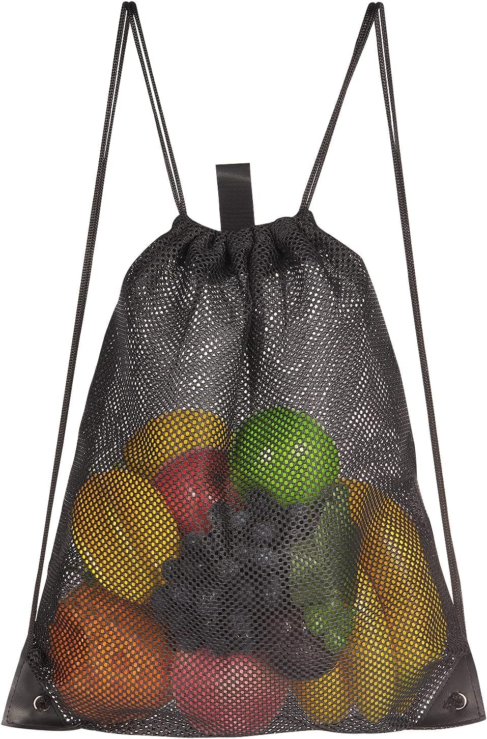 2-Pack Mesh Drawstring Bag, Mesh String Bag for Gym Laundry Seashell and Beach Finds, Mushroom Hunting Bag (Black, One Size) image number 4