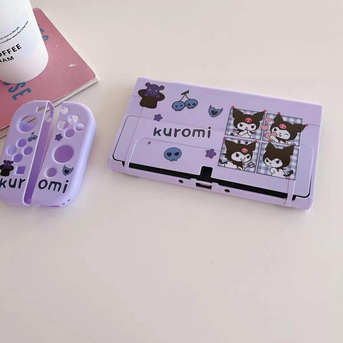 Cute Kuromi Case Compatible with Nintendo Switch OLED, Dockable Case Cover, Ergonomic Soft TPU Grip Case for Joycon, Sparkle Skin Set image number 4