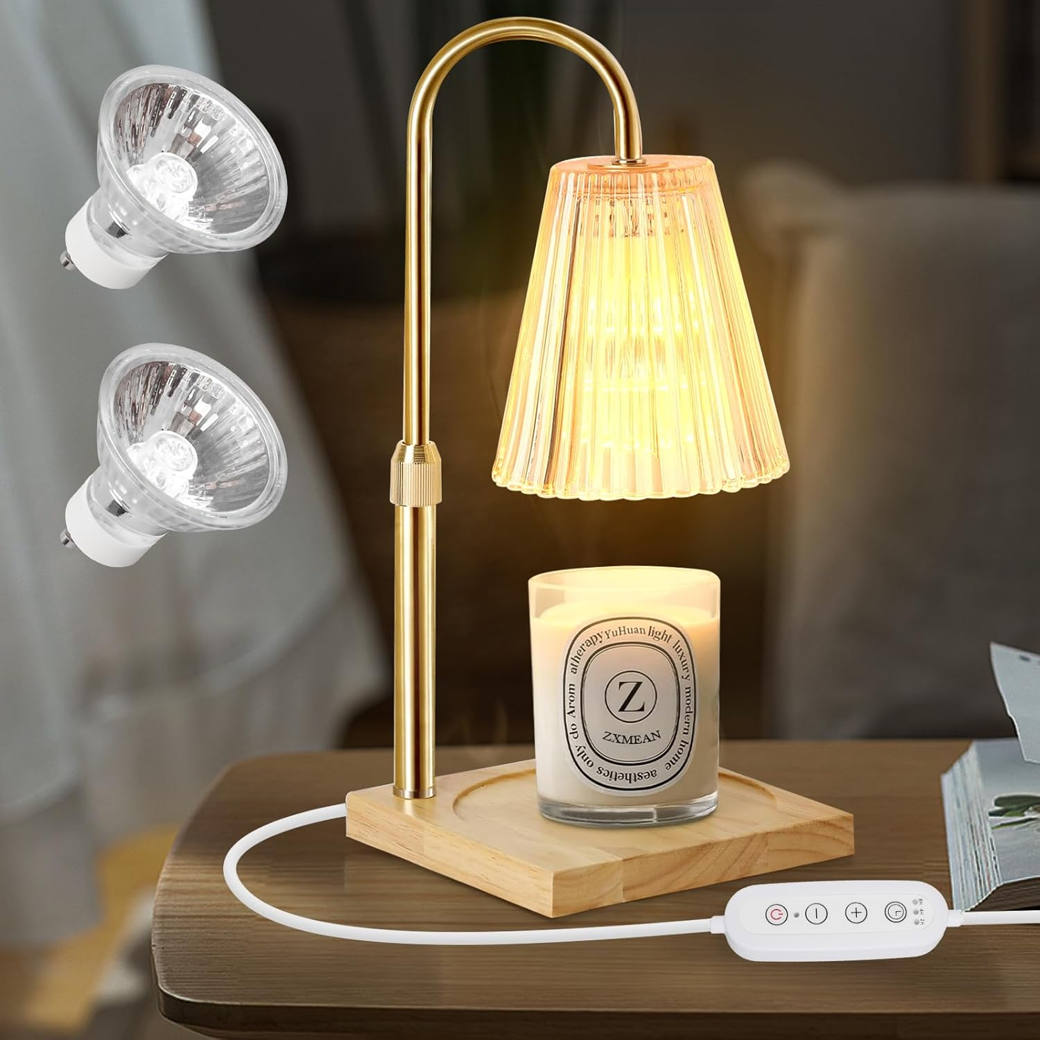 Beautiful Wax Candle Warmer Lamp,Dimmable Height and Brightness Adjustable,Birthday Gifts,For Scented Jar Candles, Home Bedroom Decor Decorative Lamp (Gold) (White)