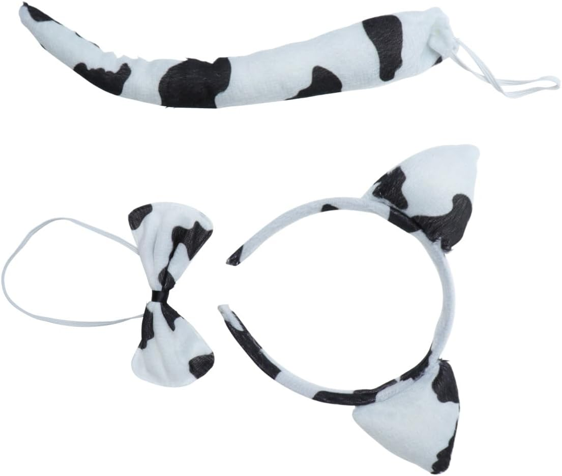 Minkissy 3Pcs Cartoon Animal Dress up Set Boys and Girls Headband Bow Tie and Tail Costume Party Supplies for Fun Dairy Cattle Party Props image number 3