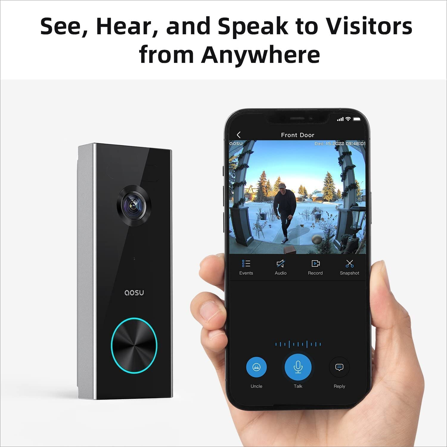 AOSU Doorbell Camera Wireless, Battery-Powered Video Doorbell with Chime, 2K Resolution,166&deg; Ultra Wide Angle, 120-Day Battery Life, AI Detection, Compatible with Alexa & Google Assistant image number 1