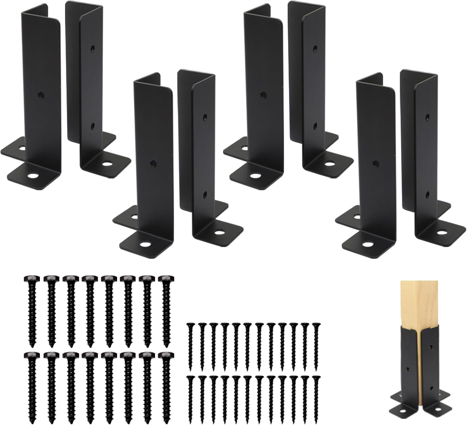 8 Pcs Adjustable Deck Post Anchor Base Brackets Fit 1.5X1.5,2X2,2X4,4X4 Post,Wood Fence Pergola Post Base Brackets Kit,Heavy Duty Half Column Black Post Brackets Support Base Brackets for Deck Railing image number 3