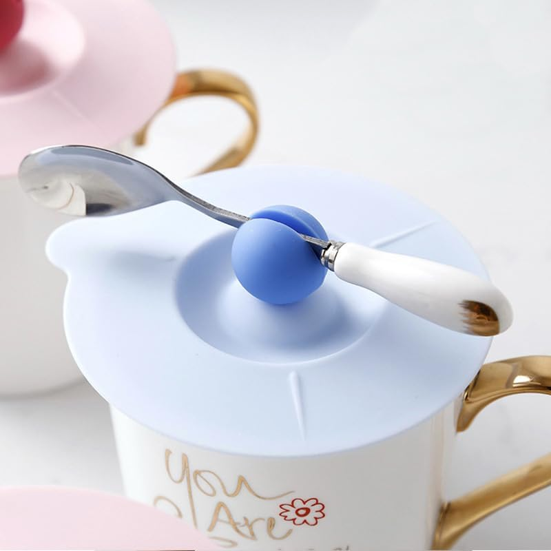 Guqqeuc Silicone Cup Cover for Coffee Drinks - Anti-Dust Mug Lid with Spoon Holding Design - Airtight Seal for Glass Cups, Cold and Hot Beverages - 3Pcs image number 3