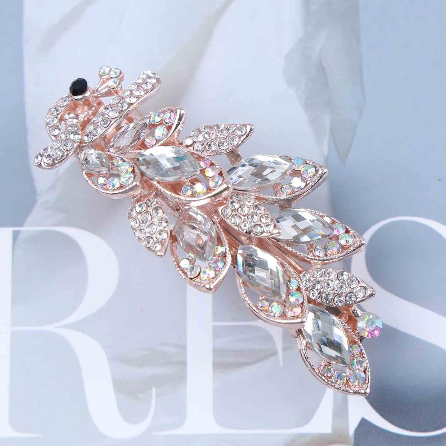 Tseenyi Crystal Peacock Hair Clip Rhinestone Gemstone Hair Clip Vintage Crystal Hair Clip Peacock Hair Clip Bling Bridal Wedding Headpiece for Women and Girls (With Transparent Crystal) image number 2