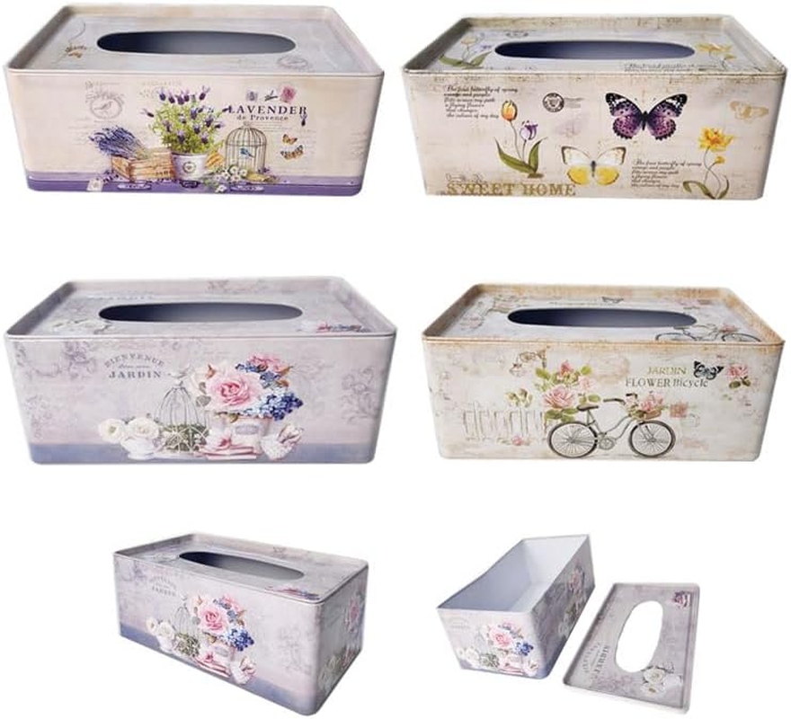 LYLAC 1PCS Decorative Metal Tissue Box Cover, Vintage Floral Design, 24 X 14 X 9.5 Cm, 4 Assorted Patterns