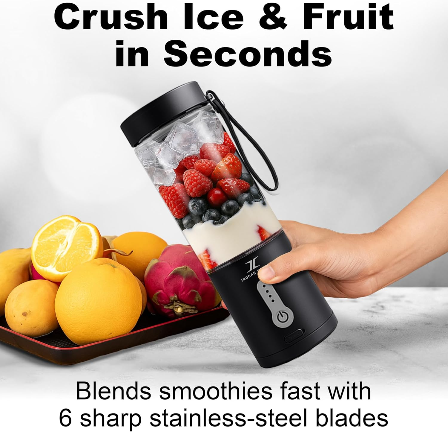 Portable Blender Rechargeable Smoothie & Shake Maker Cordless Personal Travel Blender Bpa-Free Mini Mixer for Juices, Shakes, Baby Food, Home, Office & Gym - Black image number 2