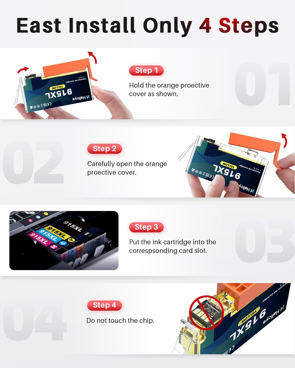 915XL Ink Cartridges Combo Pack Replacement Compatible for HP 915XL 915 XL Works with Officejet Pro 8010 8012 8018 8020 8022 8023 8026 8028 8030 Printer（Bk/C/M/Y，4 Pack）