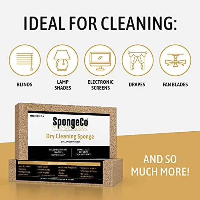 Spongeco - Dry Cleaning Soot Eraser Sponge - Pet Hair, Smoke, Soot, Dust and Dirt Remover - 3X6 Double, One Unit (2 Pack Single) All Natural Latex Rubber, Made in the USA