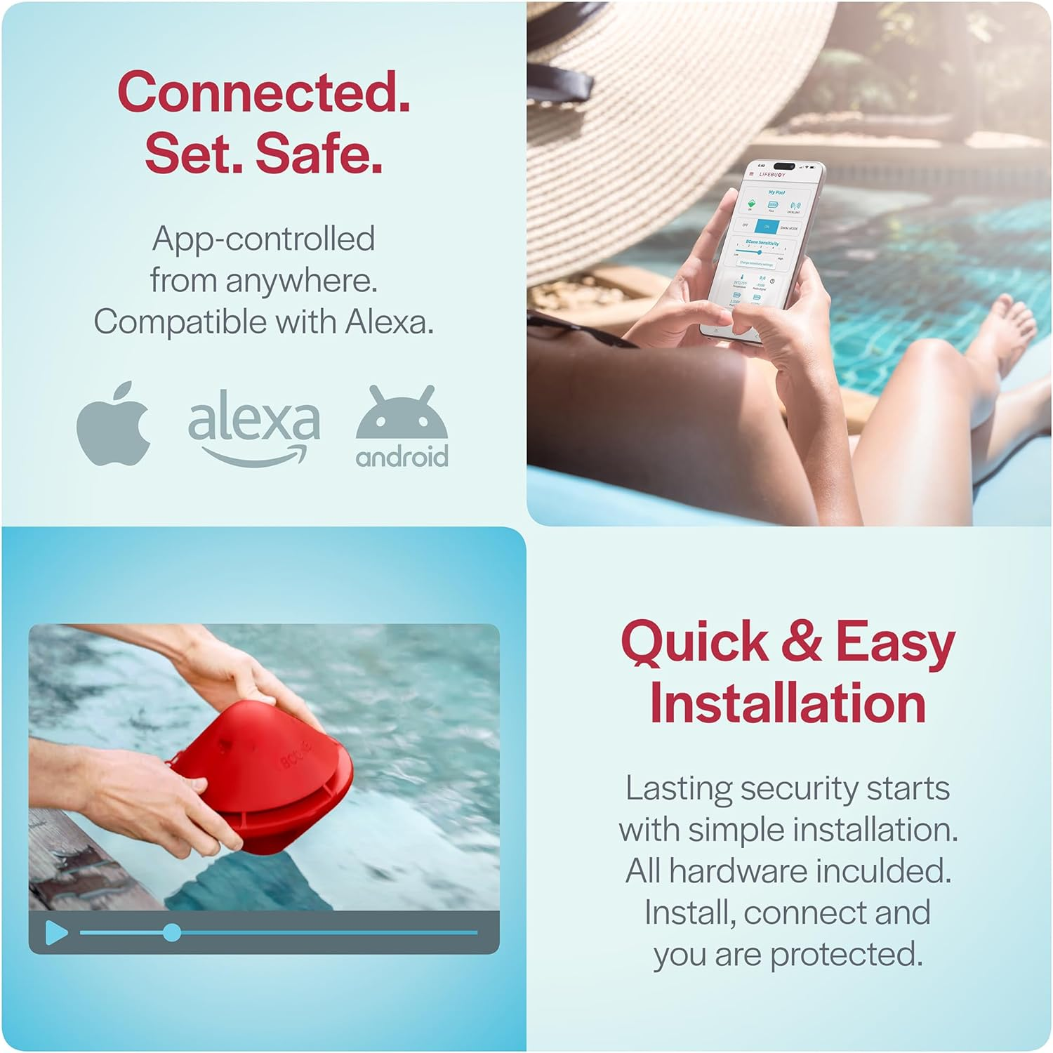 Lifebuoy Bcone Smart Floating Pool Safety Alarm System with Extra Buoy, Works with Alexa and Google Assistant. Wi-Fi Connectivity, App Control from Anywhere. Powerfully Loud Alarm on Both the Pool and Home Units. Quick Installation