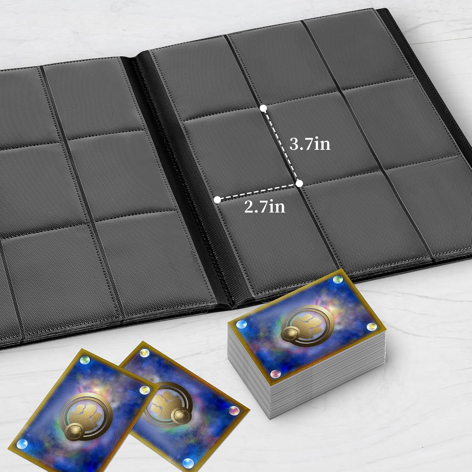 Trading Cards Binder, 9 Pocket Baseball Football Binder 360 Side Loading Trading Card Holder, Standard Size Card Organize Album for Sports TCG(BLACK) image number 6