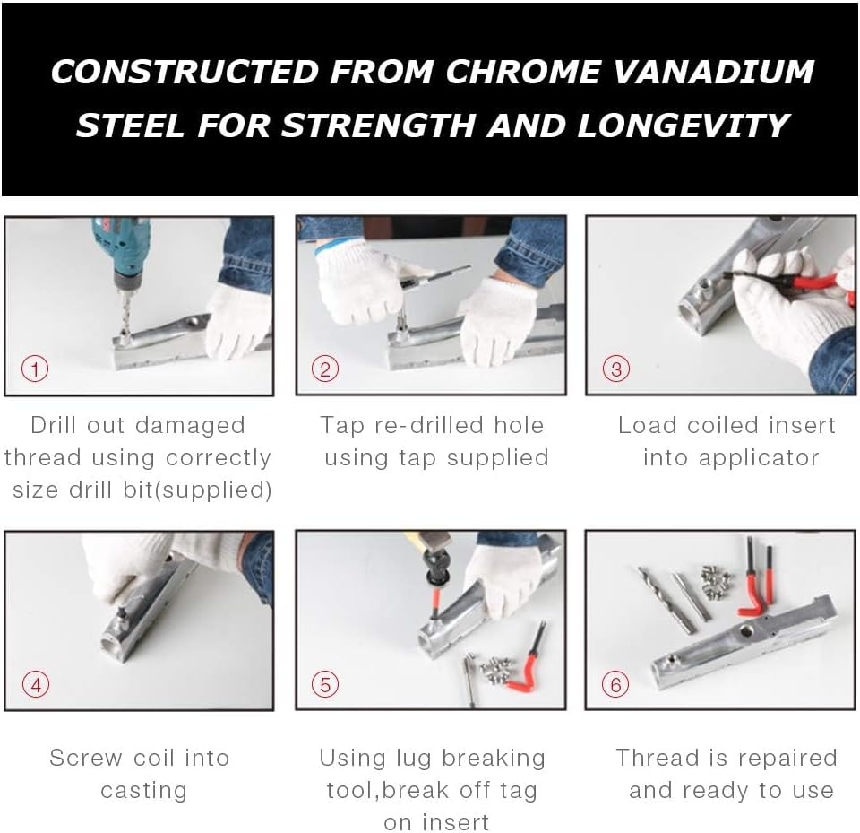 AKM 338Pc Thread Repair Kit, HSS Drill Helicoil Repair Kit Sae&Metric，1/4" 5/16" 3/8" 7/16" 1/2" M5 M6 M8 M10 M12 Kit with Thread Gauge image number 3