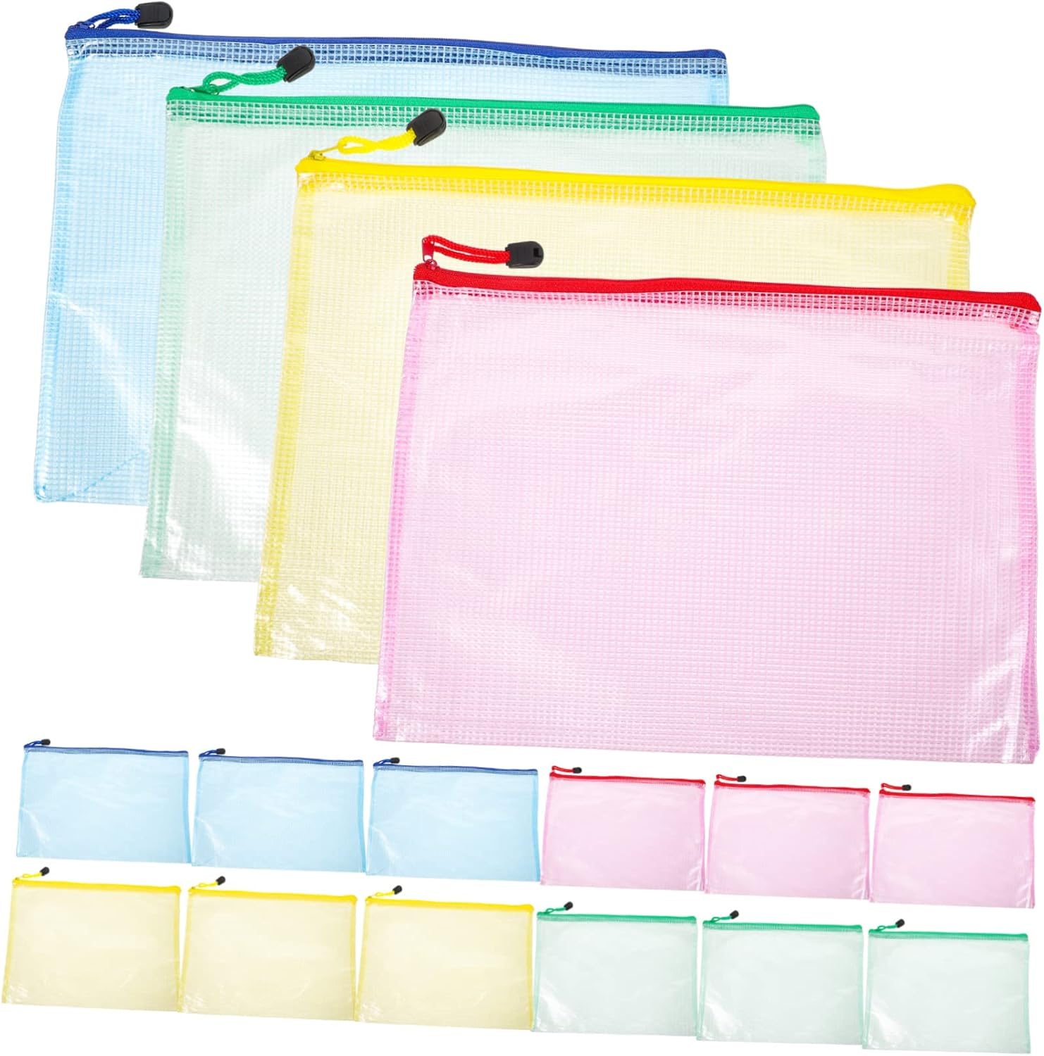 VILLFUL 12Pcs A4 Waterproof Document Pouches with Zipper, Thickened File Organizer Bags for Office and School, Multi-Color Receipt and Stationery Holders image number 1