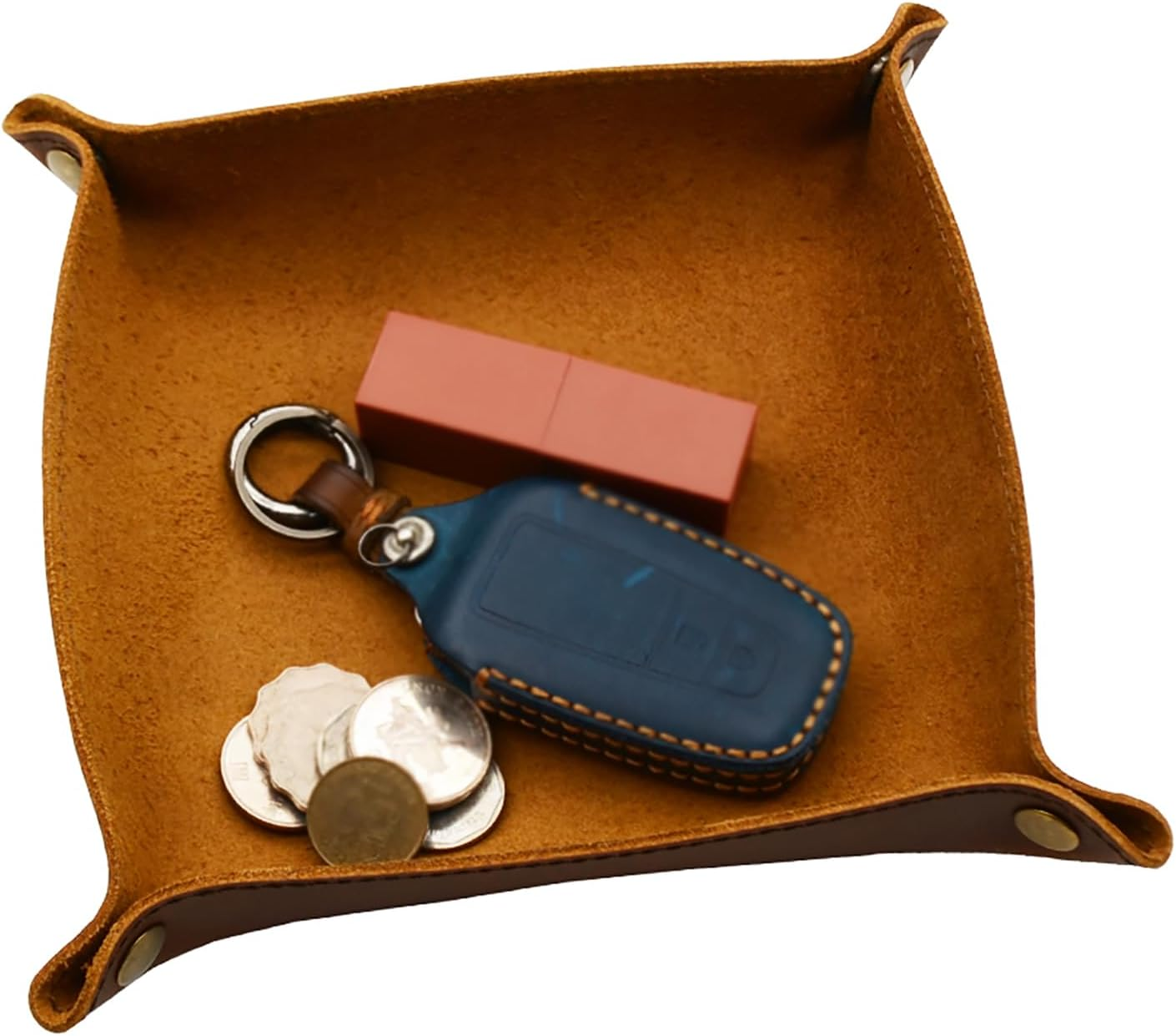 Valet Tray- Genuine Leather Catchall Tray Desktop Storage Organiser- beside Trinket Vanity Tray for Key, Wallet, Phone, Watches, Candy-Black