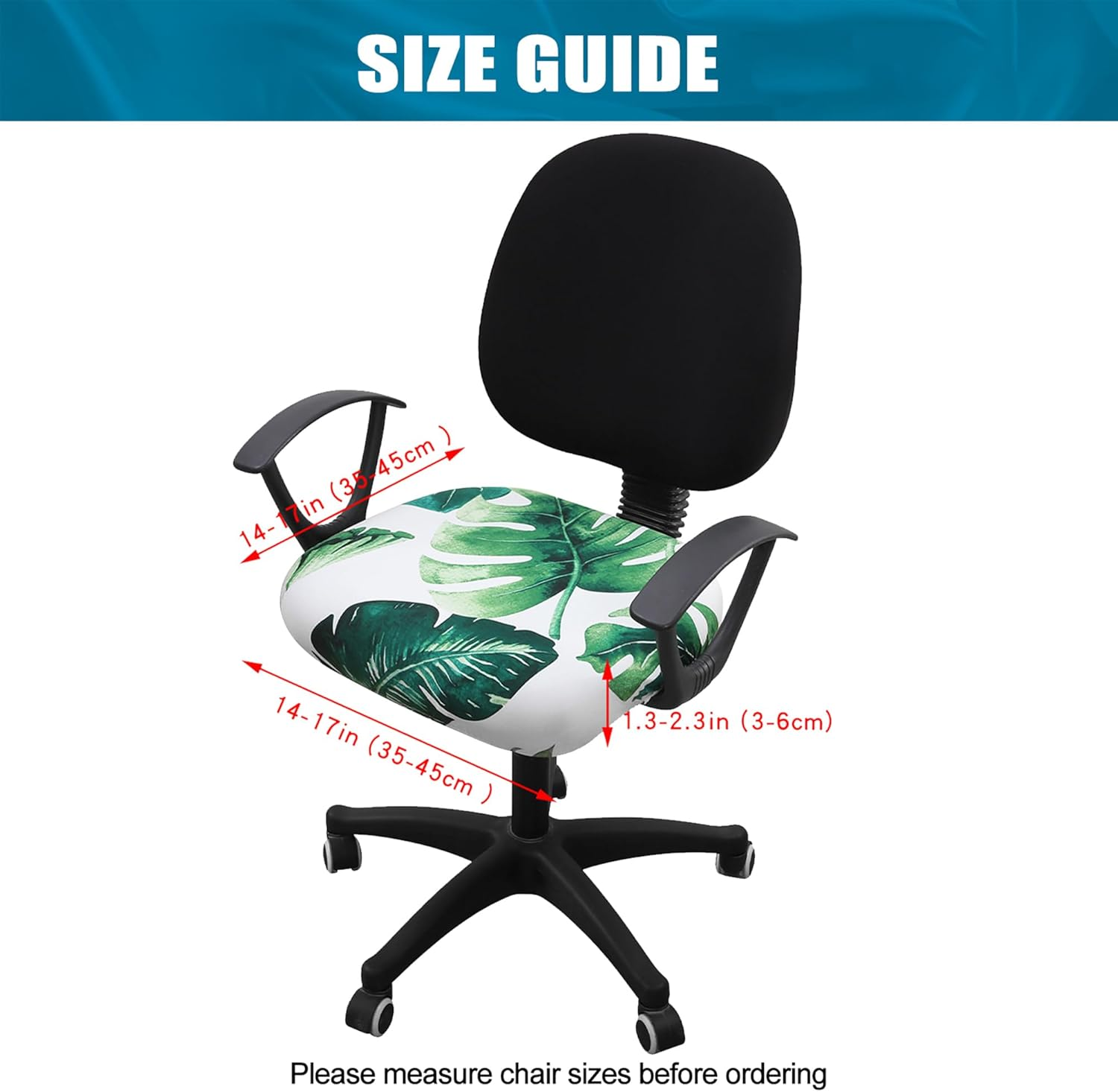 Smiry Printed Office Computer Chair Seat Covers, Stretch Fit Universal Desk Rotating Chair Cover Washable Removable Seat Cushion Protectors - Green image number 4