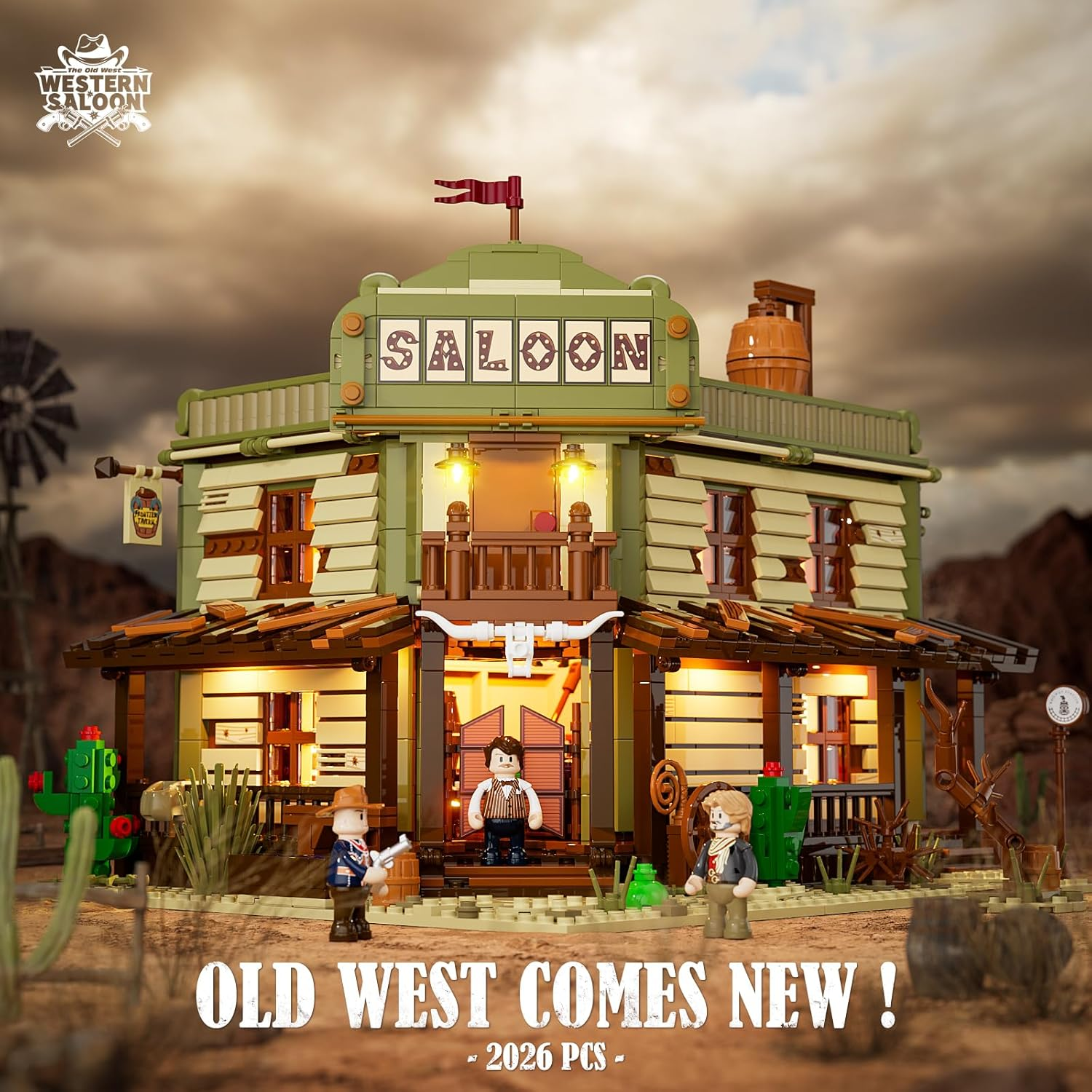 FUNWHOLE Western-Saloon Lighting Building-Bricks Set - the Old West Saloon LED Light Construction Building Model Set 2026 Pcs for Adults and Teen, F9021 image number 3