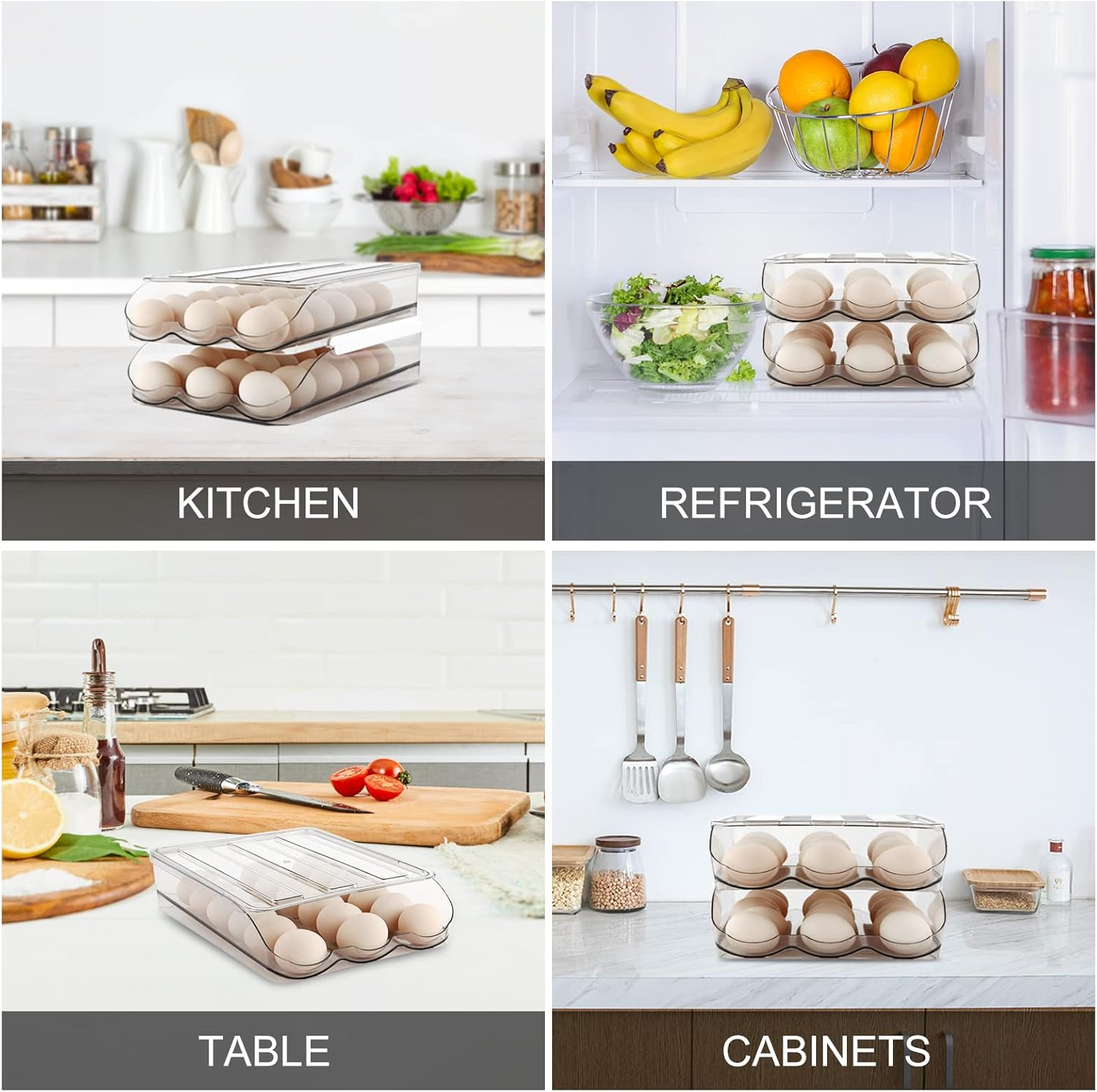 Mesrosa Egg Holder for Refrigerator, Automatically Rolling Egg Storage Container for Refrigerator,Large Capacity Egg Organizer for Fridge Lid,Clear Plastic Egg Dispenser,Egg Tray & Bin -1 Layer White