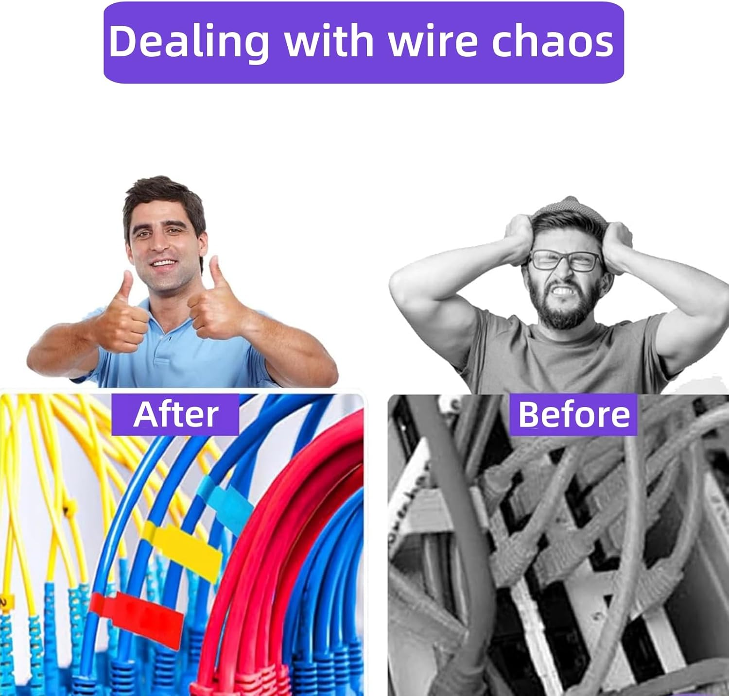 Suytvenxau 300 Labels 10 Sheet Colorful Waterproof Cord Labels Tags Write on Stickers Tear Resistant Flexible Cable Labels for Wire Management Label Stickers for Printer image number 4