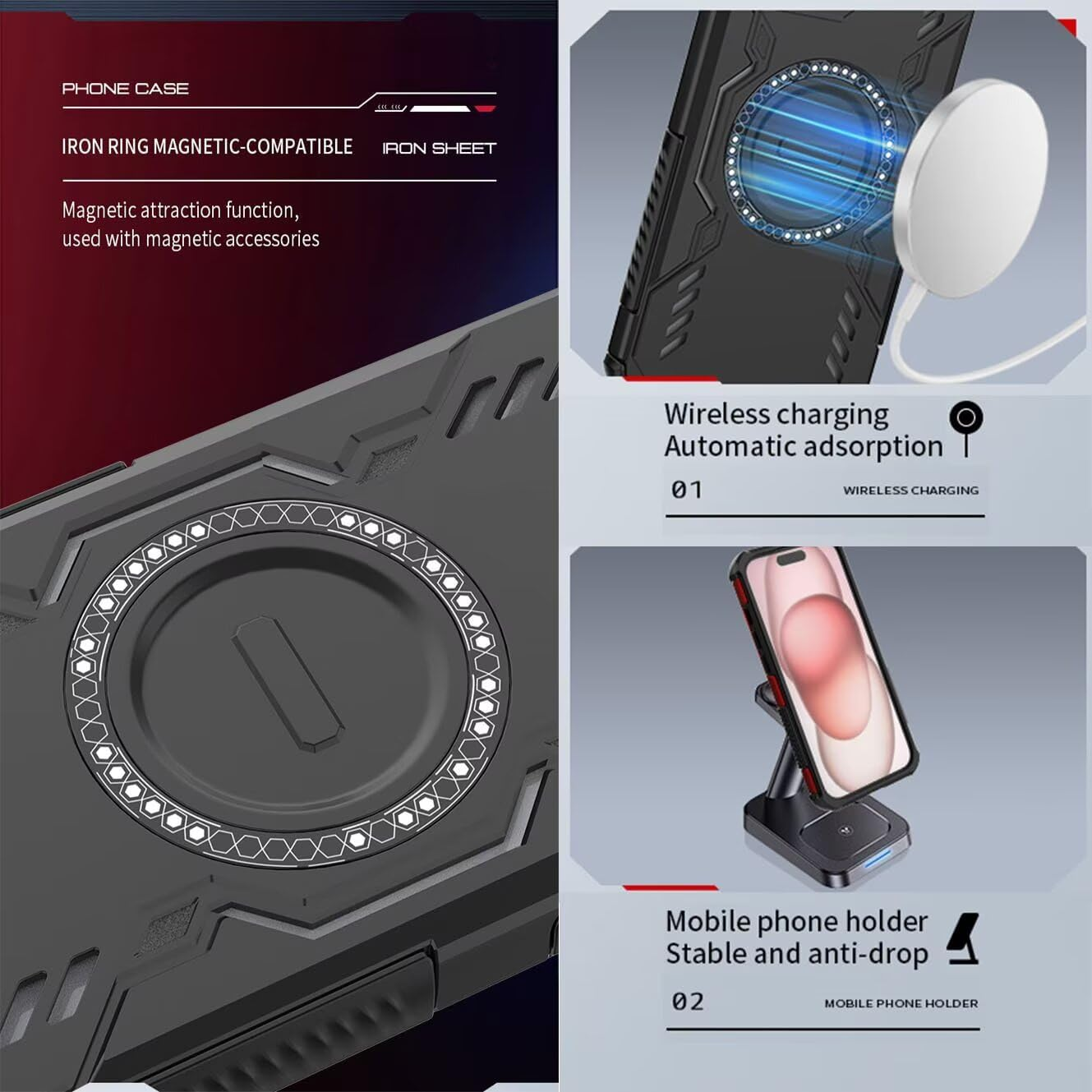 YUECXIN Magnetic Case for Xiaomi 15T Pro, Compatible with Magsafe, Military Grade Shockproof Protective Case, Hard PC and Flexible TPU Bumper Mobile Phone Case, Black image number 4