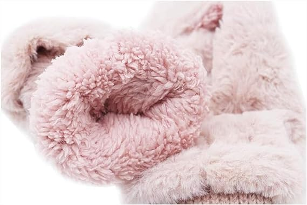 Women Winter Faux Fur Flip Cover Mittens Warm Soft Half Finger Fingerless Gloves(Pink) image number 4