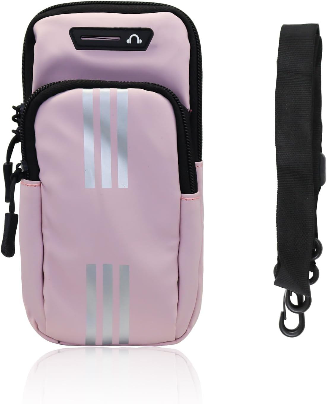 Afitlulu Sports Mobile Phone Arm Bag Sports Armband Mobile Phone with Removable Strap and Headphone Opening, Double Layered Mobile Phone Case Jogging Arm Bag with Reflective Strips Fitness Running