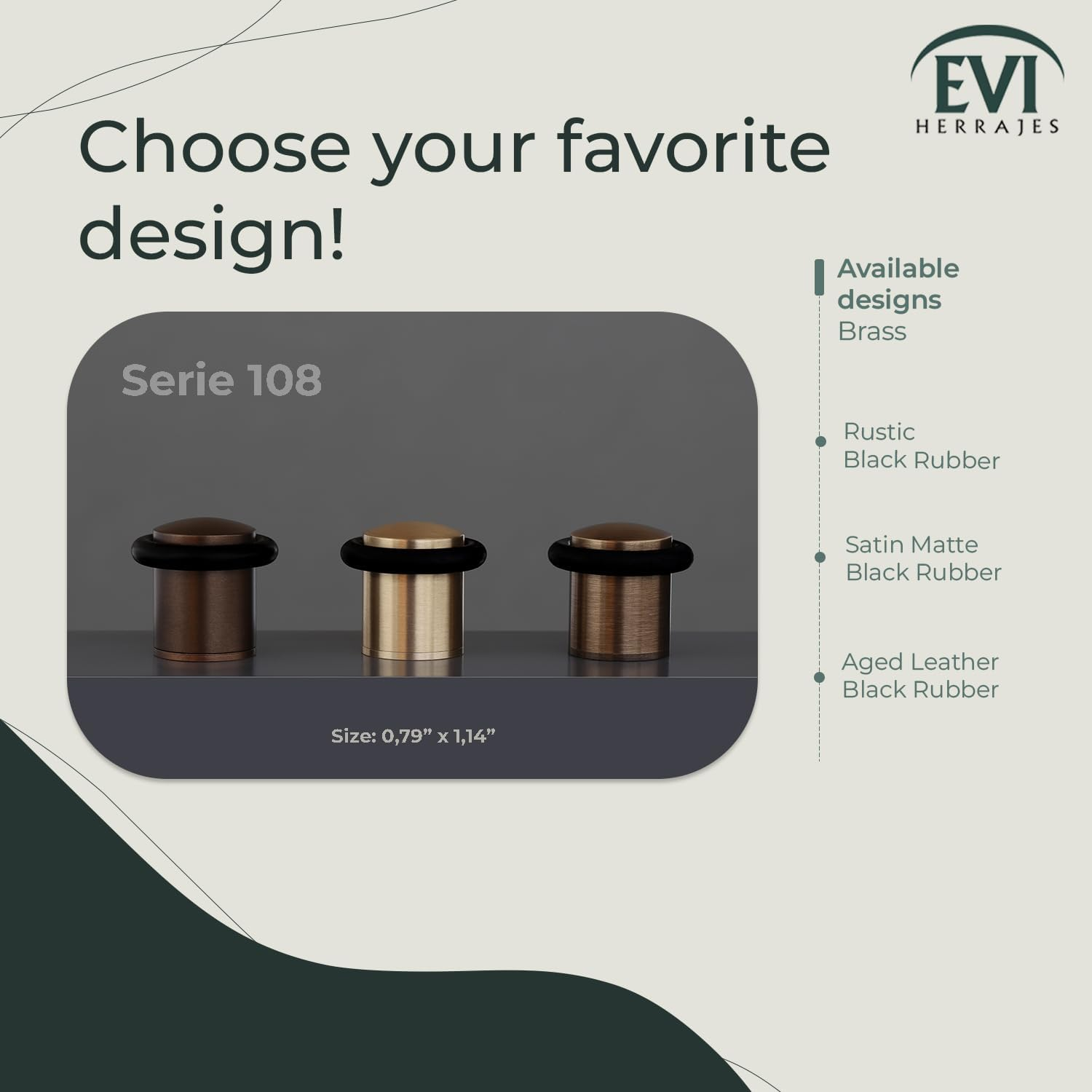 EVI | Pack of 2 Door Stops | 20X29.5Mm | Threaded Base | Black Natural Silicone Rubber | Satin Matte Finished Brass | Includes Tools | Model I-108 - Leather image number 7