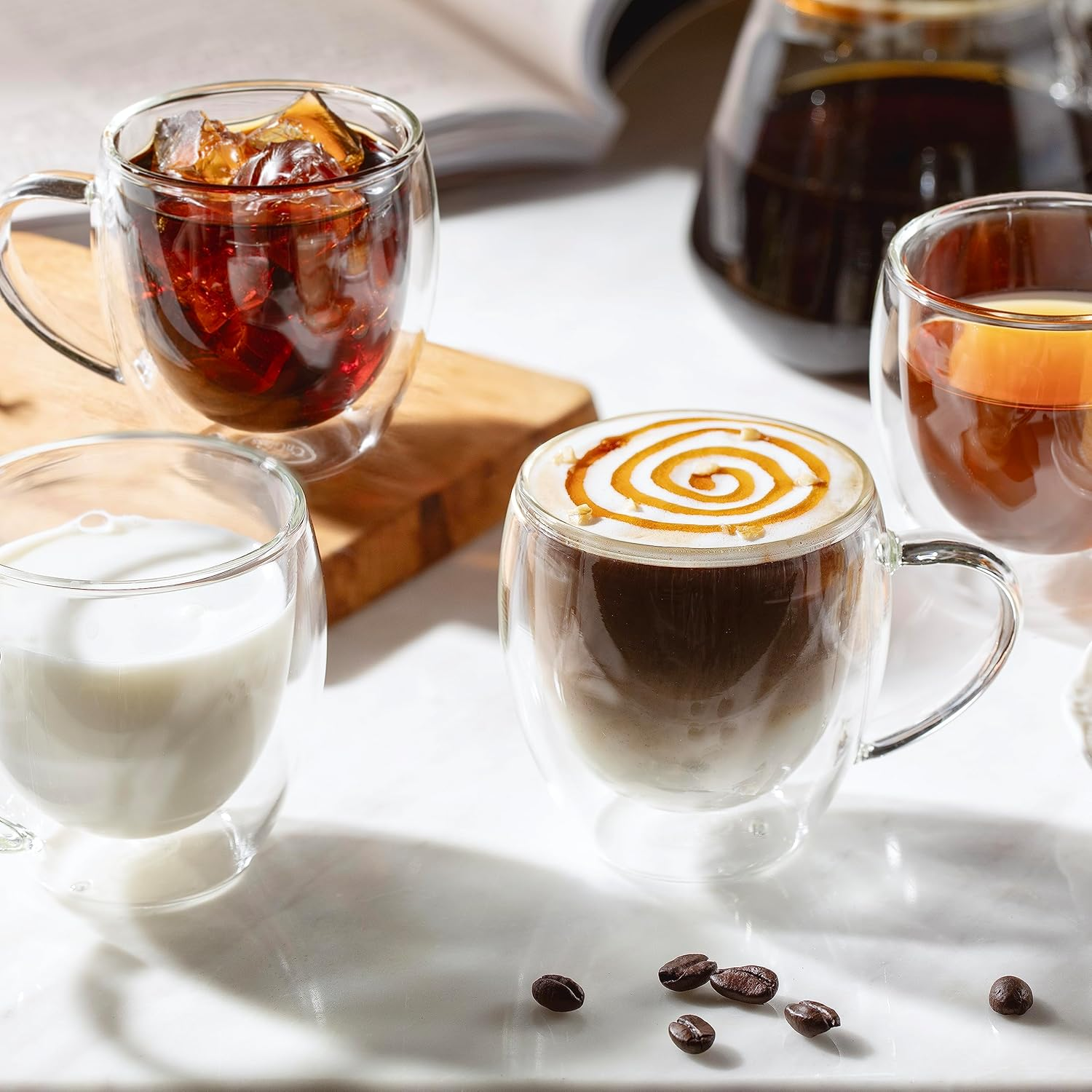 CNGLASS 250Ml Glass Coffee Mugs,Double Wall Insulated Glass Mugs with Handle,Clear Espresso Mugs for Latte,Cappuccino,Tea Bag,Set of 4 - 150Ml(4-Pack) image number 7