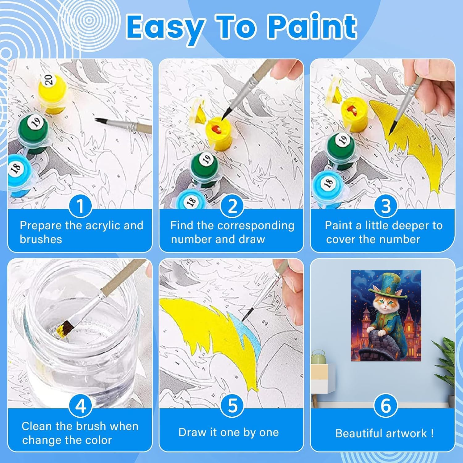 Paint by Numbers for Adult - DIY Digital Canvas Acrylic Painting Adults, Paint by Number Kits, Digital Painting, Painting Numbers Adults Frameless for Home Wall Art Decor Flower Cat 16X20 Inch - 870541 image number 6